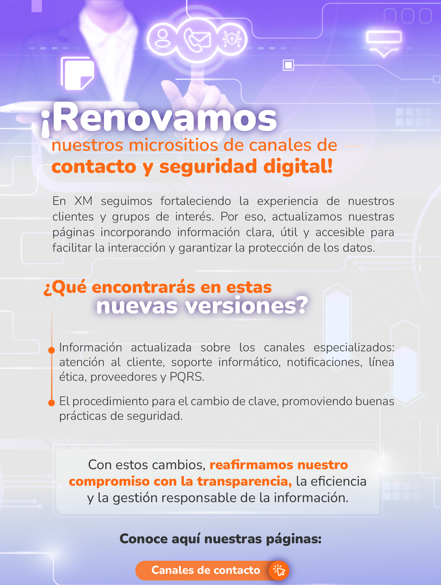 ¡Renovamos nuestros micrositios de canales de contacto y cambia tu clave!