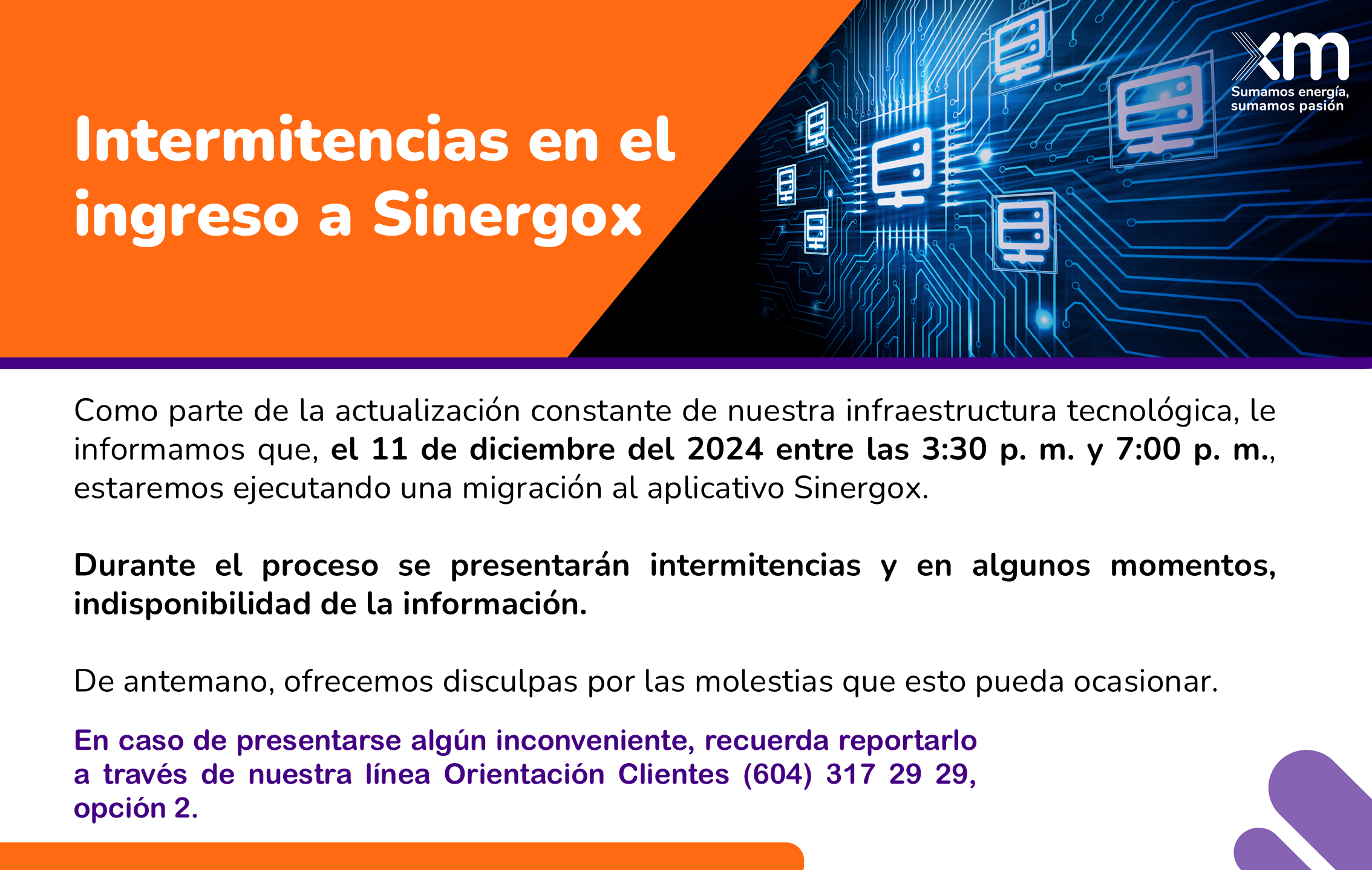 Intermitencias en el ingreso a Sinergox - 11 de diciembre