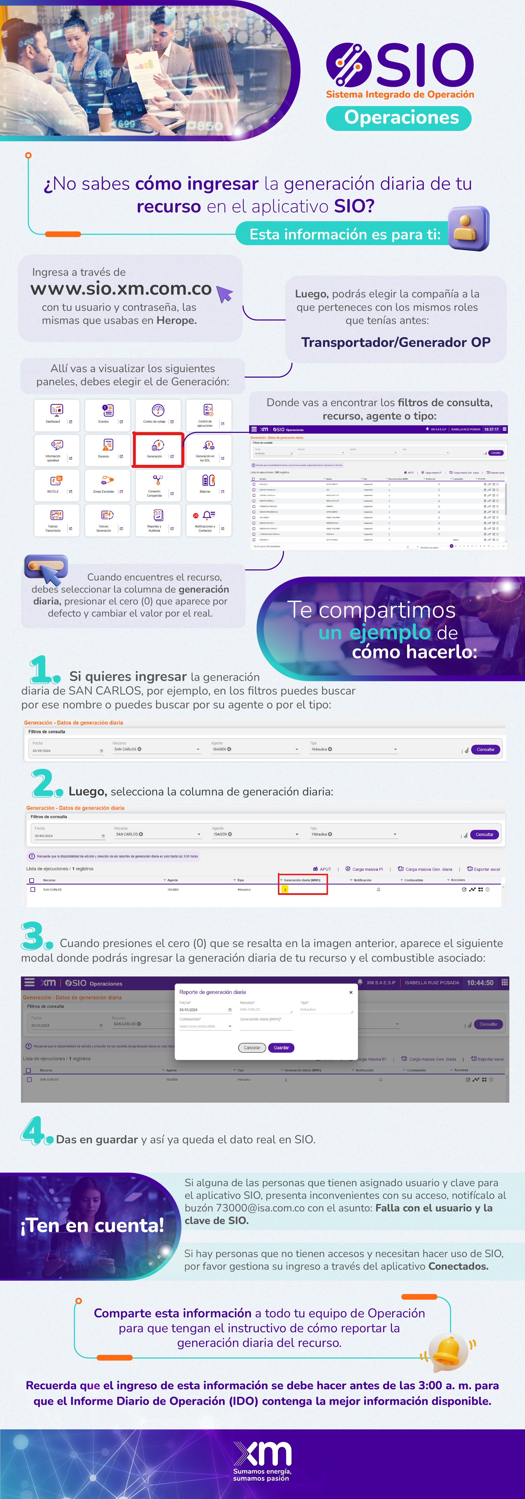 Conoce el detalle de cómo ingresar la generación diaria en SIO