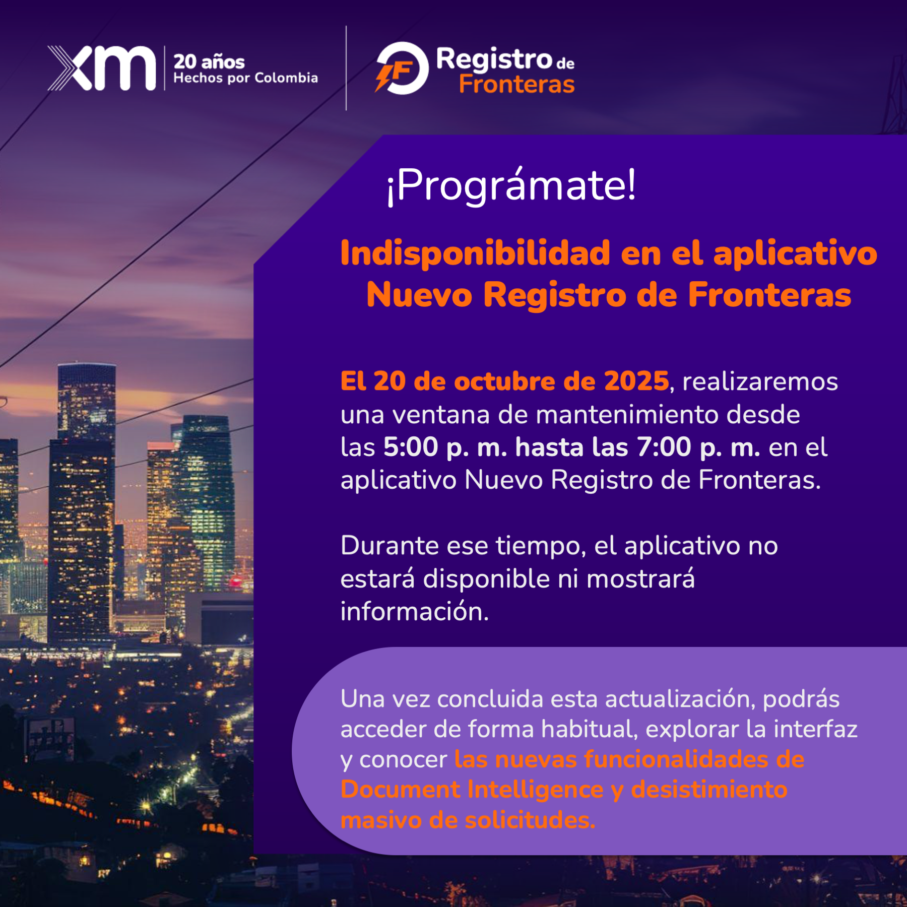 Indisponibilidad en el aplicativo Nuevo Registro de Fronteras - 20 de octubre de 2025