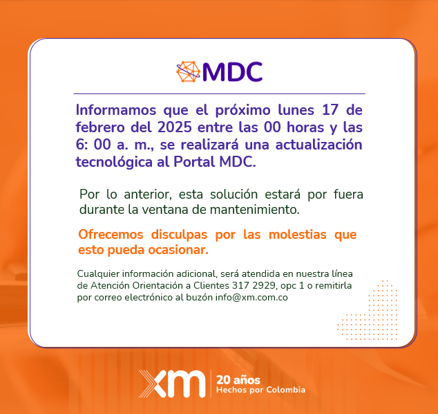 Indisponibilidad programada Portal MDC - 17 febrero 2025