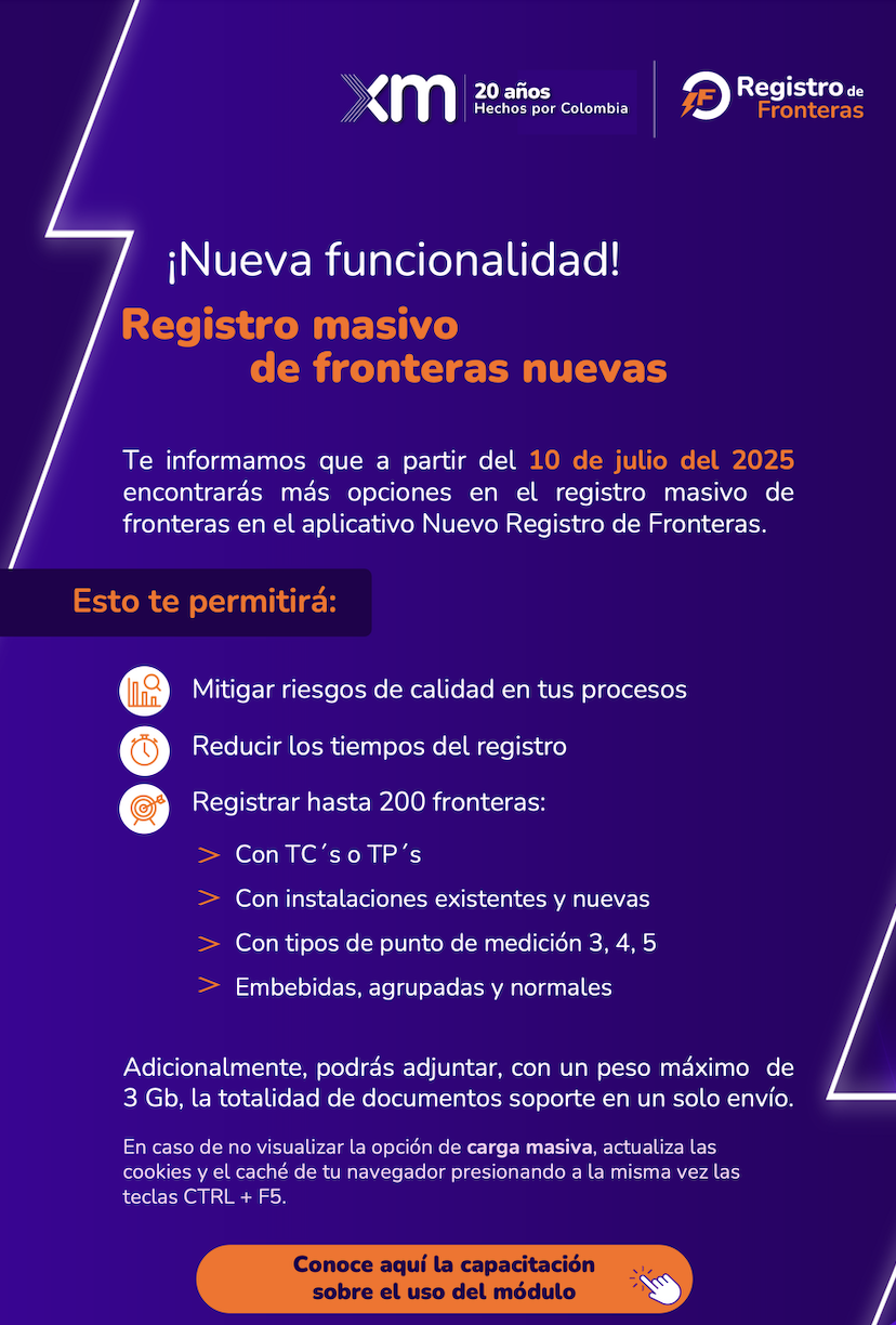 Módulo masivas nuevo registro de fronteras