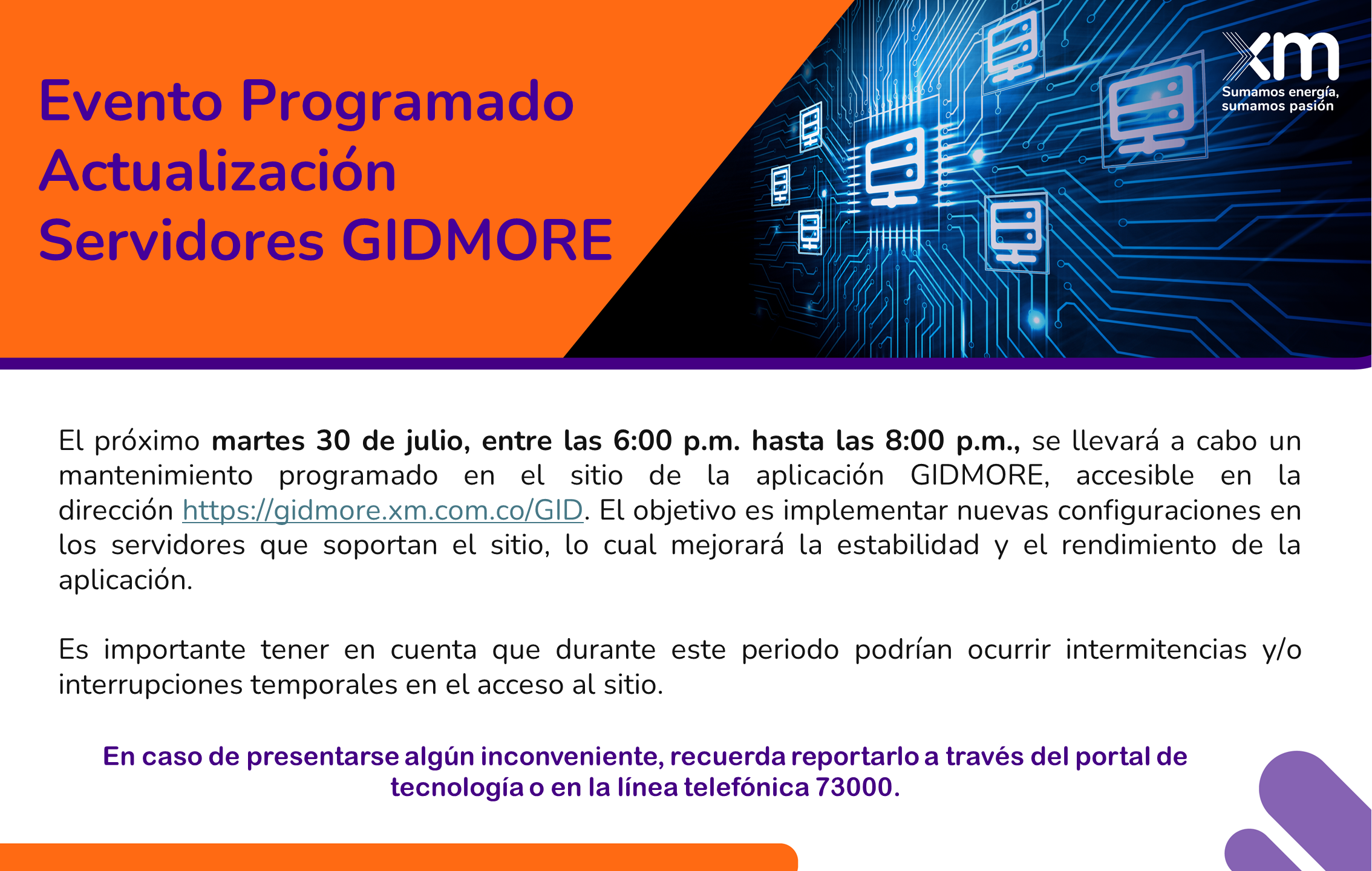 Evento Programado  Actualización Servidores GIDMORE