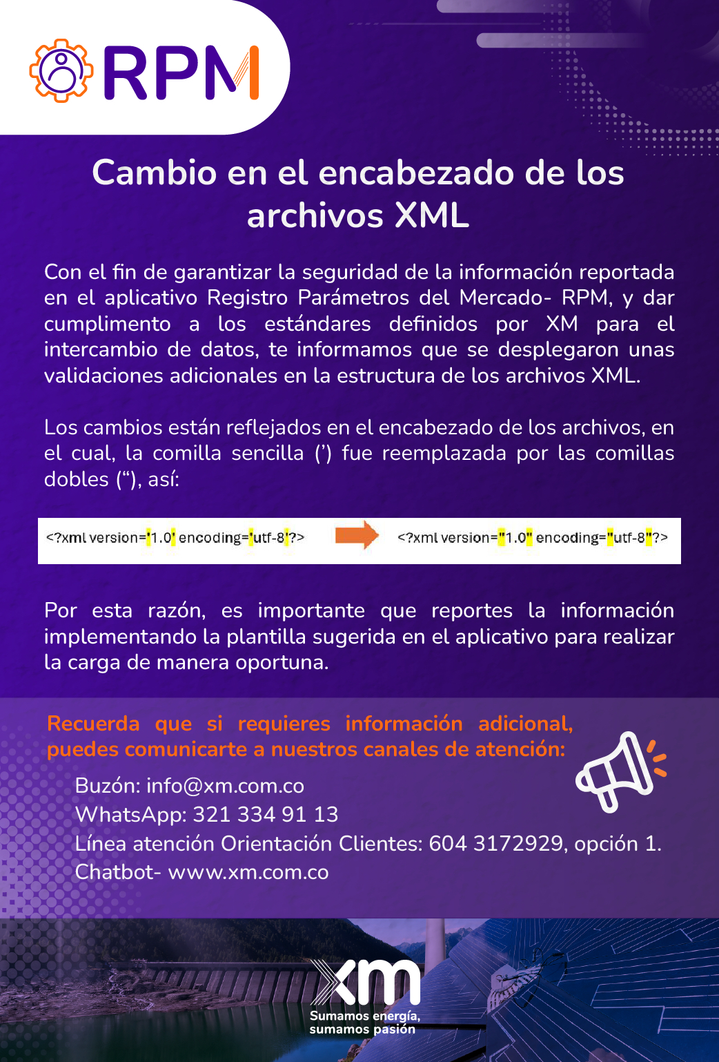 Cambio en el encabezado de los archivos XML