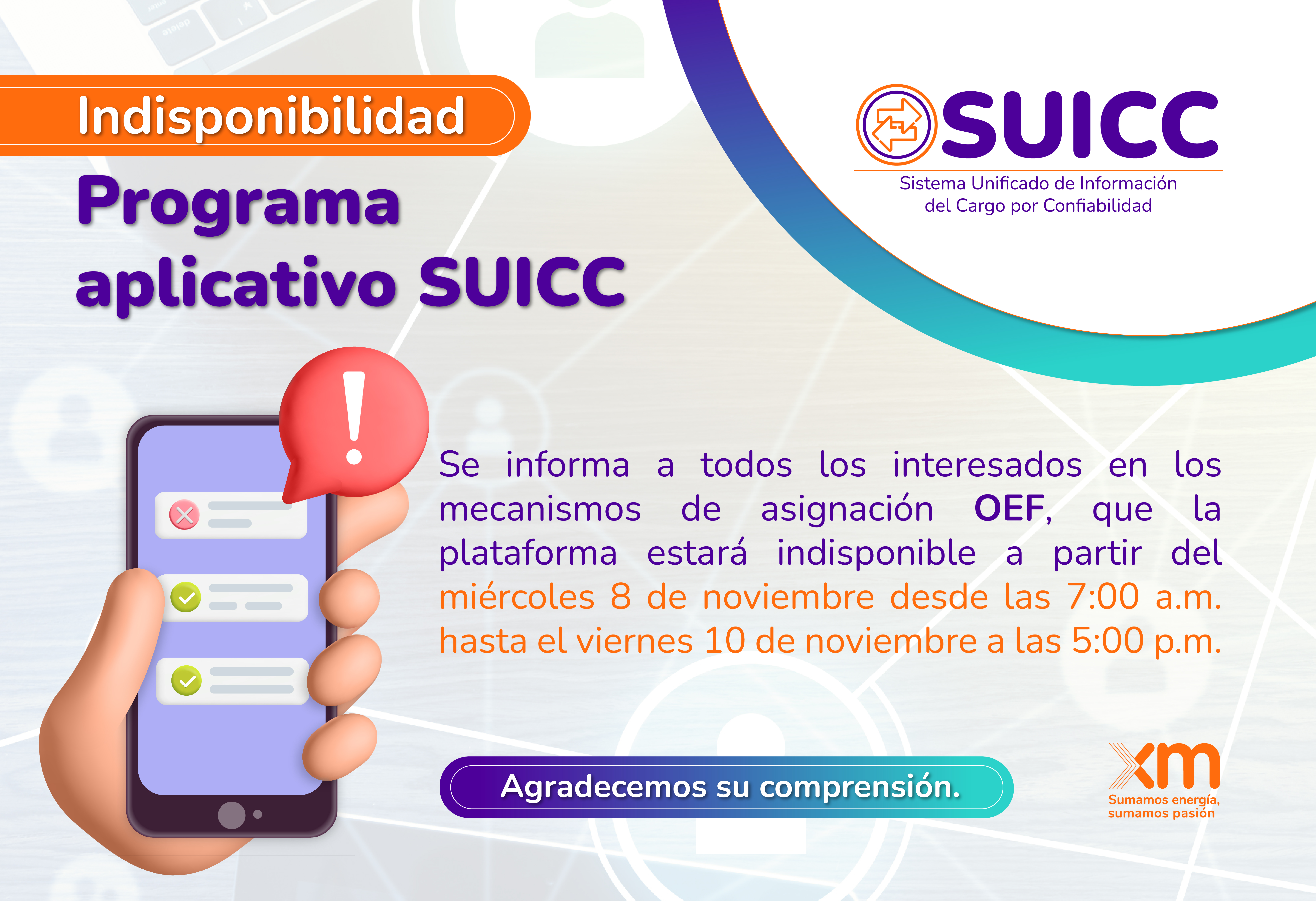 Indisponibilidad programa SUICC
