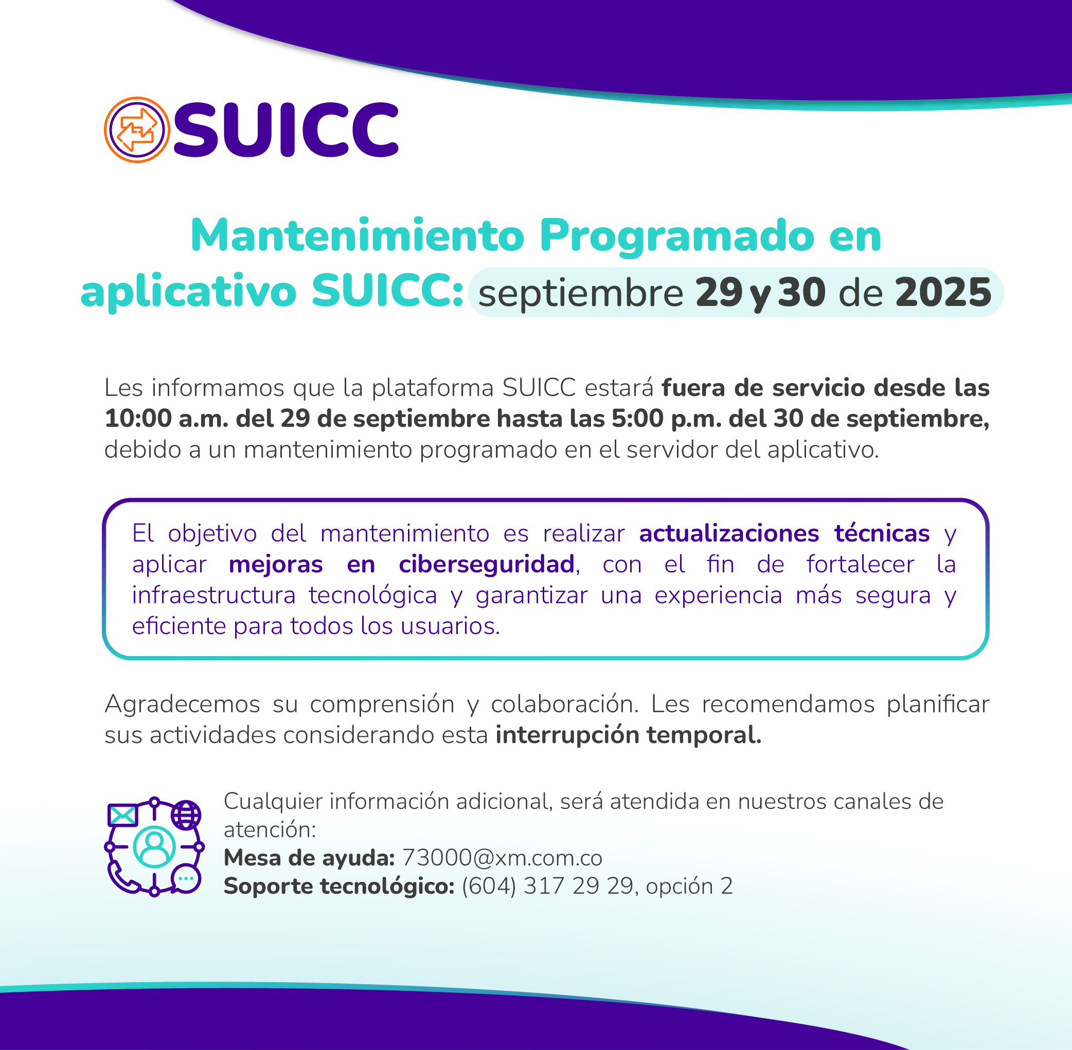 Mantenimiento Programado en aplicativo SUICC