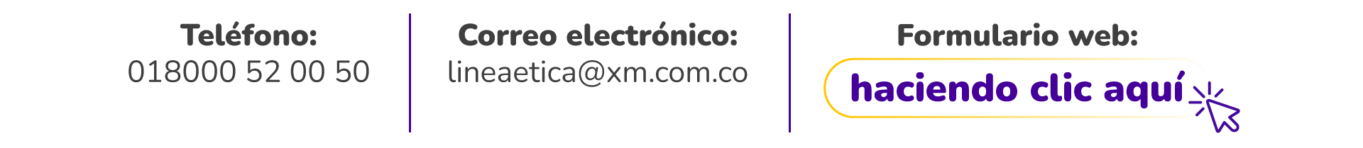 Teléfono, Correo electrónico y Formulario web de Línea Ética