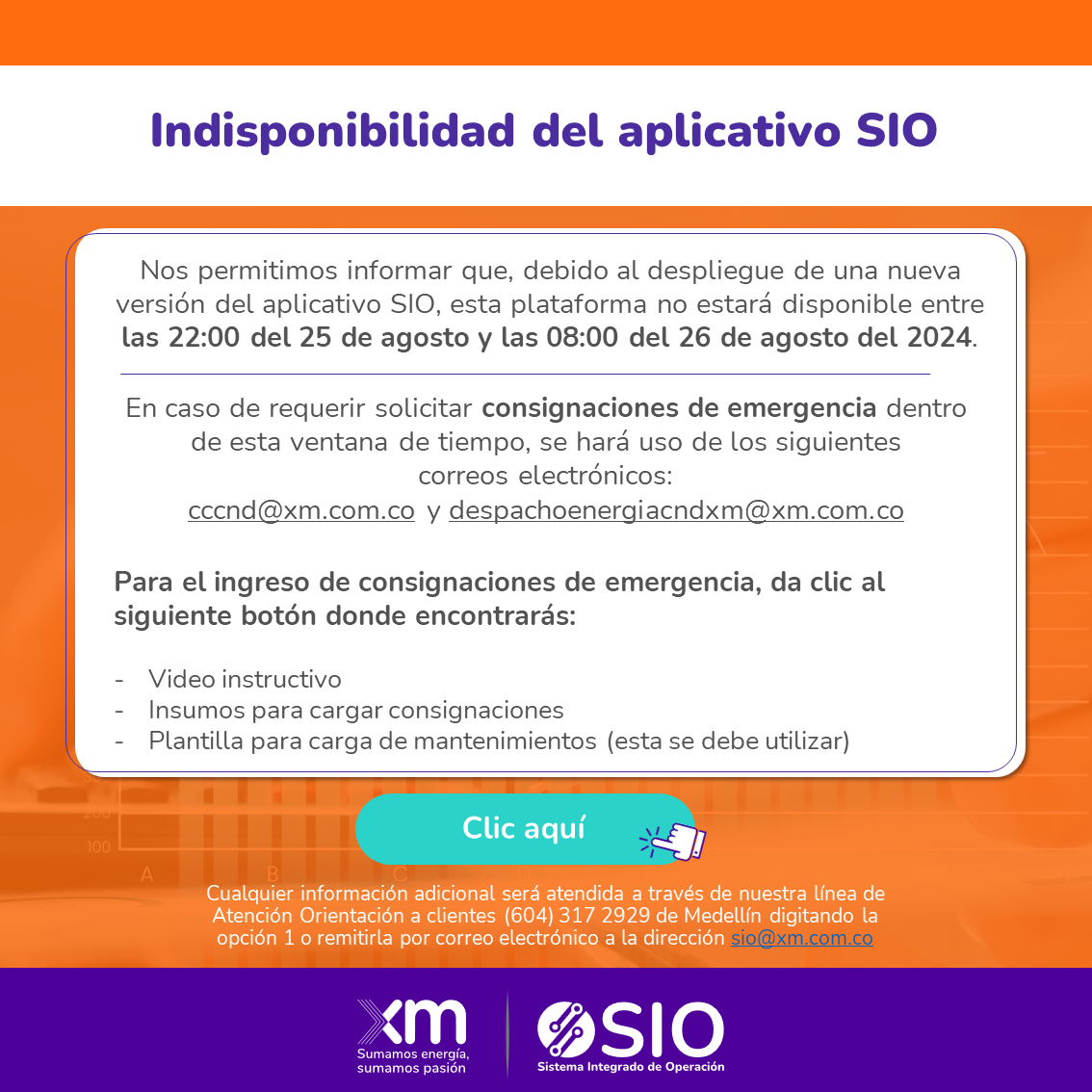 Indisponibilidad del aplicativo SIO por despliegue de nueva versión