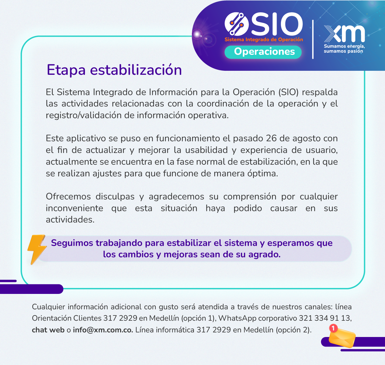 Etapa estabilización SIO Operaciones