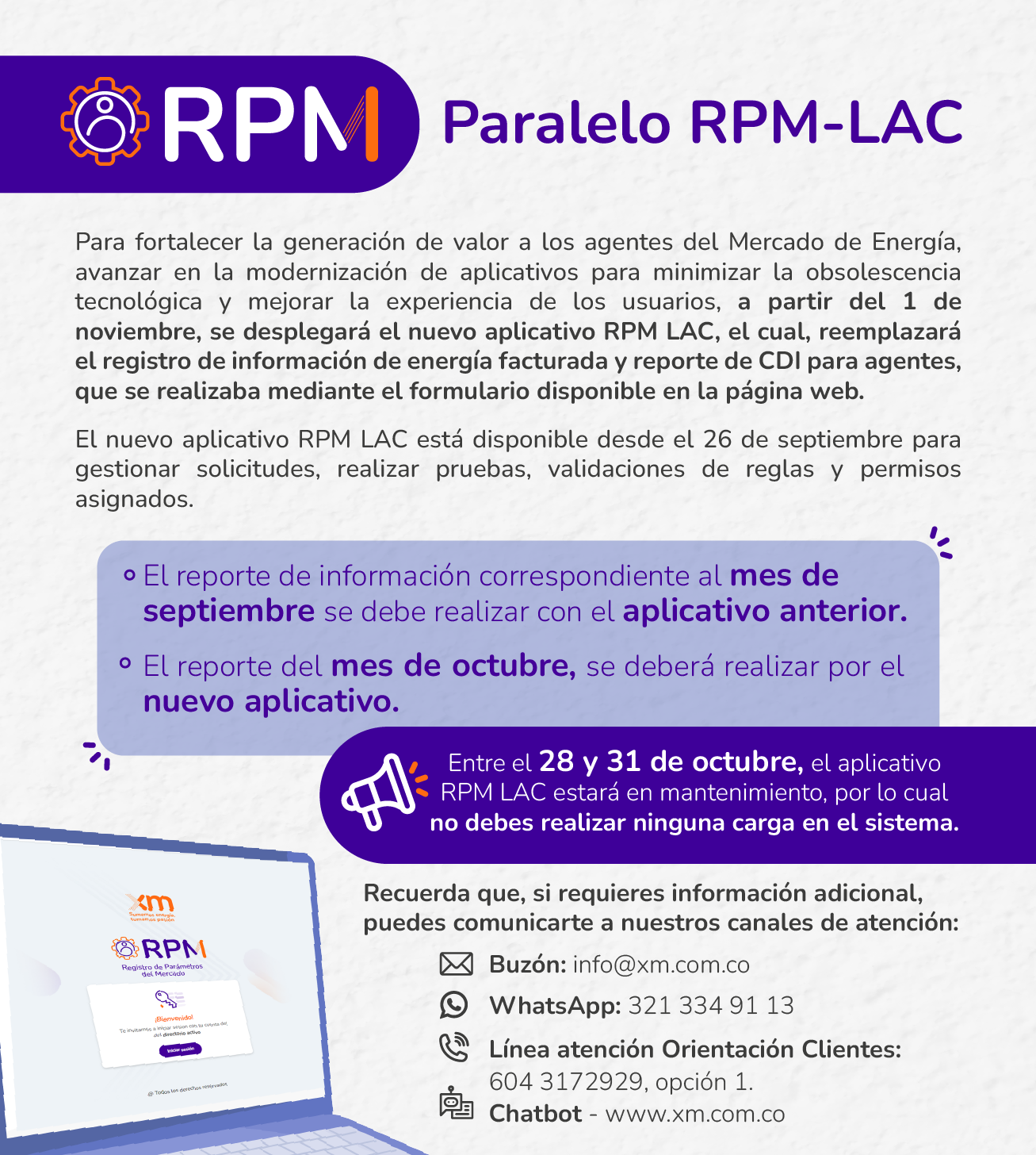 ¡El aplicativo RPM LAC reemplazará el formulario de registro de información de energía facturada y reporte CDI!